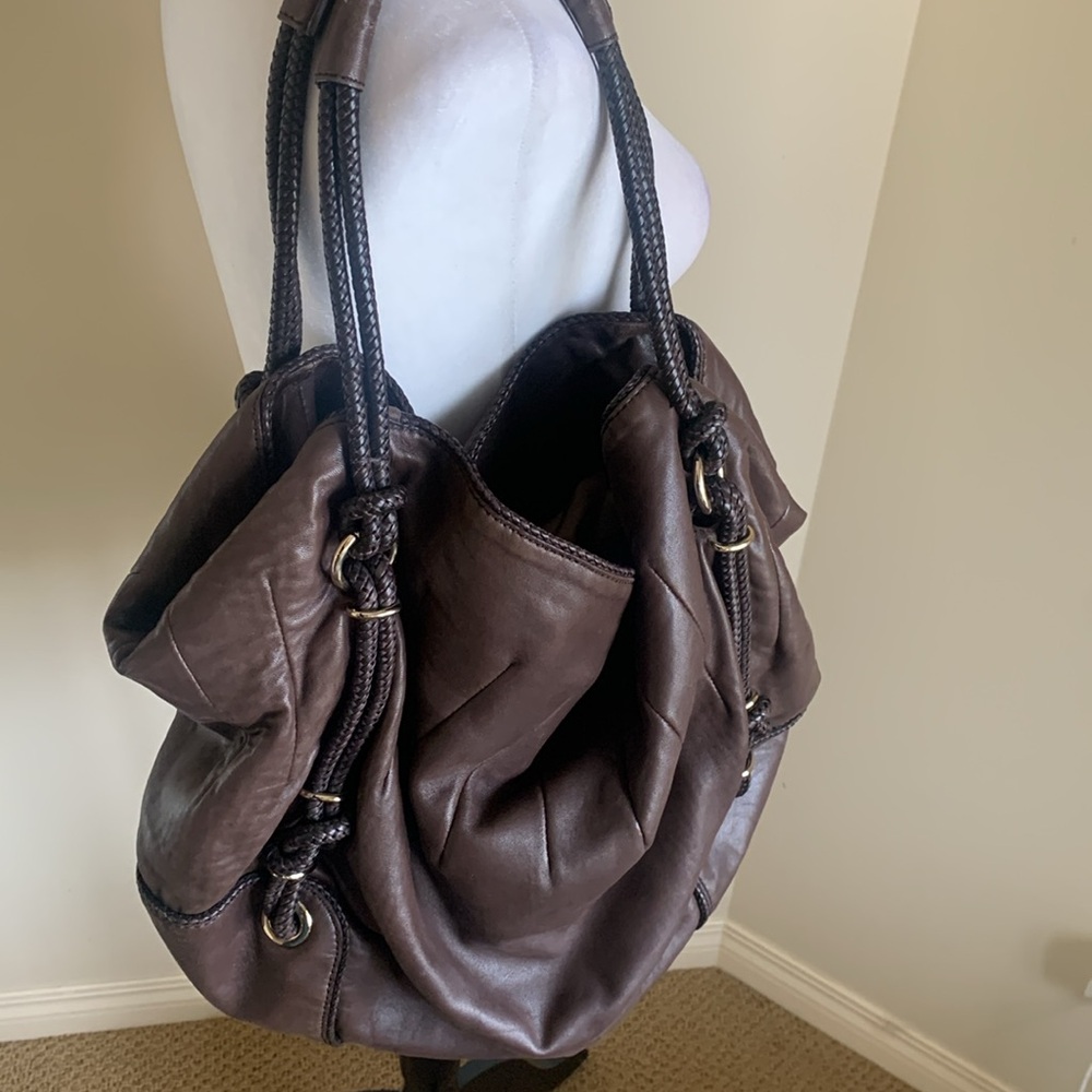 Vintage Chocolate Brown Leather Shoulder Tote